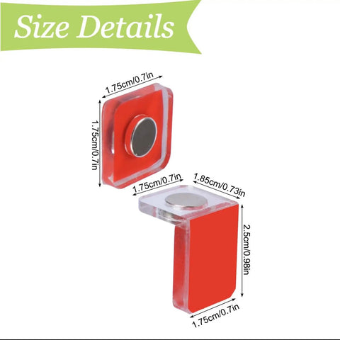 Size details of 16 Sets L Shaped Magnetic Cabinet Door Catches With Self Adhesive Acrylic Closure for glass cupboards