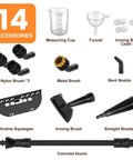 Powerful Portable Handheld Steamer Shooting Scalding Vapor To Wreck Stubborn Pan Grease And Baked On Filth On Tile Linoleum And Fabric Seats With 14 Heavy Duty Tools displayed with accessories.