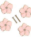 4 Piece Pink Petal Drawer Knobs With Bling Centers Spark A Major Bedroom Glow Up Solid Zinc Alloy Cabinet Hardware includes bling knobs and screws.