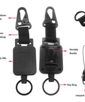 Retractable CB Microphone Holder Kit For Truckers And Cars 2 Pack Adjustable Mic Hook with clip mount and extendable rope, front and back view