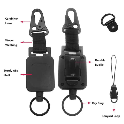 Retractable CB Microphone Holder Kit For Truckers And Cars 2 Pack Adjustable Mic Hook with clip mount and extendable rope, front and back view