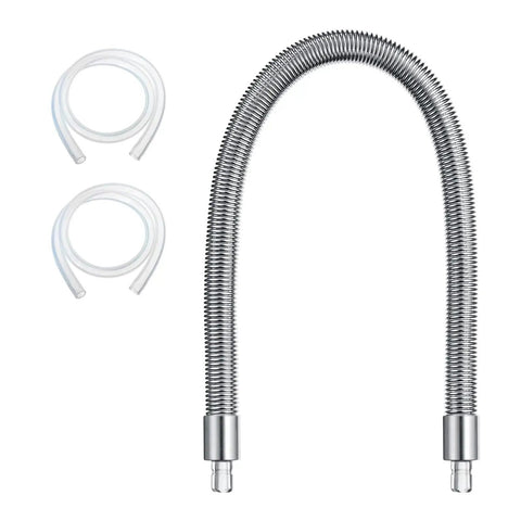 Heavy Duty Stainless Steel Milk Tube Replacement Featuring Hp1 Hp3 Adapters 10.4 Inch Food Grade Silicone Hose, includes spring coil and clear tubing options.
