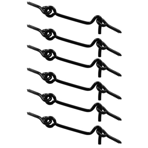 6 Pack Black Cabin Hook Eye Latch For Wood Doors Windows Badass Grip No Sweat Install Killer Security Slick Finish.