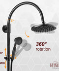 Oil Rubbed Bronze Exposed Shower System With Brass Dual Knobs 8 Inch Rainfall Round Head Handheld Sprayer All In One Three Function Mixer Tub Spout Wall Mounted Shower Faucet Set For Ready To Install And Top Notch Bathroom Upgrade showing 360-degree rotation