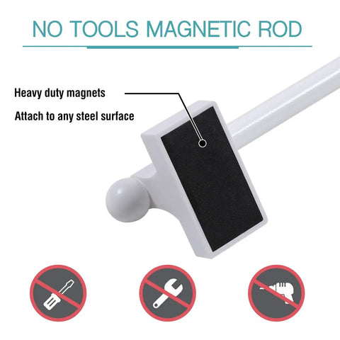 Magnetic Curtain Rod Set For Metal Doors And Steel Surfaces One Half Inch Diameter Tool Free Install showing magnet detail