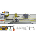 Badass 8X39 Inch Metal Bench Lathe With 1100W Brushless Motor and accessories for heavy duty threading and turning.