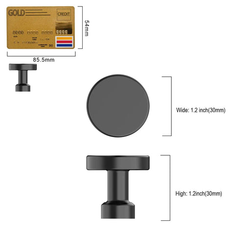 Matte Black Cabinet Knobs Set 10 Pack Round Single Hole Drawer Pulls For Kitchen Bathroom Dresser Cabinets Easy To Install Durable Modern Hardware Upgrade Your Home Decor shown with size dimensions