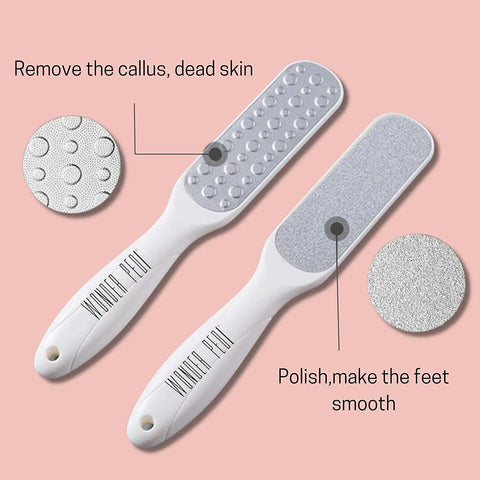 Easy At Home Foot Care Kit With Quick Peel Spray And Foot File Rasp For Callus Removal Three Minute Quick Fix Realistic Home Spa Pedicure Exfoliator Softener Heel Scrubber To Peel Dead Skin And Crush Calluses In Minutes foot file rasp showing textured surfaces on pink background