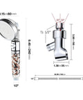 Dimensions of the Filtered Shower Head With Easy On Off Pause Button High Pressure Handheld Detachable Shower Head With Five Foot Hose And Removable Filter Plus Adjustable Angle Bracket Transparent shown