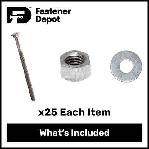 One Half Inch By Thirteen Carriage Bolt Kit For Exterior Use Twelve Inch Overall Length With Six Inch Thread Hot Dipped Galvanized