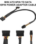 Mini ATX 6 Pin To SATA 15 Pin Power Conversion Cable 45cm And 15cm For SATA HDD SSD And Optical Drive Expansion Compatible With CT1250 ECT1205 ECT1250 QCT1250 QCS1250 Cases, braided black cable