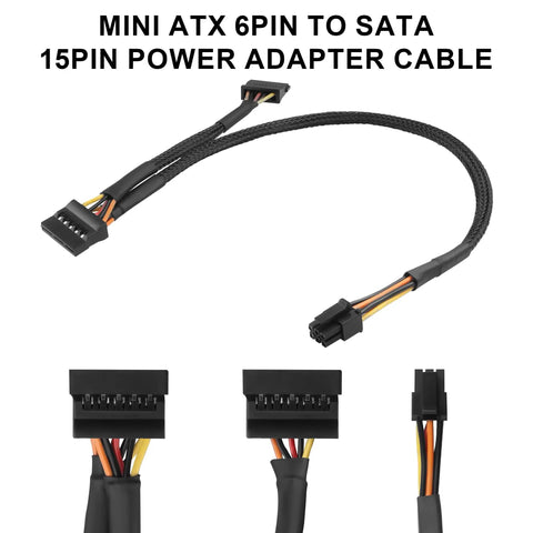 Mini ATX 6 Pin To SATA 15 Pin Power Conversion Cable 45cm And 15cm For SATA HDD SSD And Optical Drive Expansion Compatible With CT1250 ECT1205 ECT1250 QCT1250 QCS1250 Cases, braided black cable