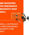 Magspeed 150 Magnetic Base Drill Featuring Dual Side Hand Feed Wheels And A Super Beefy 1500W Motor For Tough Metal Jobs That Knock It Right Out Of The Park Built Like A Tank with carrying case and accessories