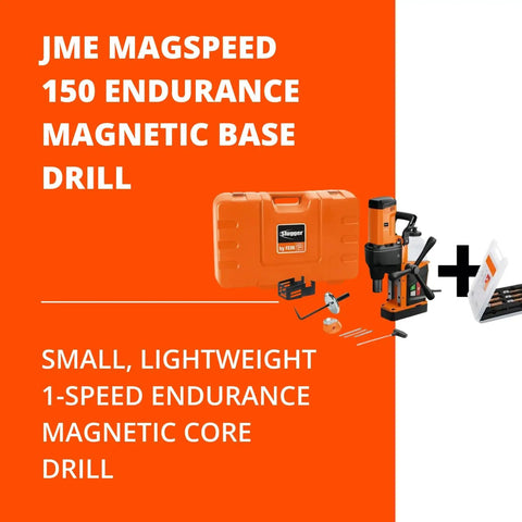 Magspeed 150 Magnetic Base Drill Featuring Dual Side Hand Feed Wheels And A Super Beefy 1500W Motor For Tough Metal Jobs That Knock It Right Out Of The Park Built Like A Tank with carrying case and accessories