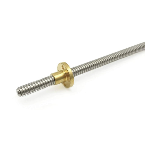 Two 300mm TR8x2 Lead Screws With T8 Brass Nuts For Z Axis In 3D Printers And CNC Machines, Acme Thread, 2mm Pitch, SUS304 Stainless Steel