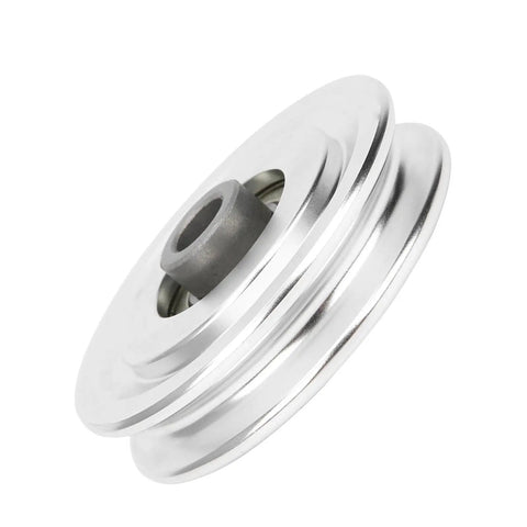 Lightweight Aluminum Alloy Gym Pulley For Home Gym Setup Easy Install Fitness Gear Built To Last With Smooth Operation 70mm Diameter Pulley For Cable Machines And Rehab, silver close-up