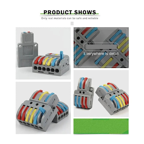 No Screw Required Lever Wire Connector Splitter Push In Terminal Kit For Electrical Wiring And Lighting Projects Made With Tin Plated Copper Contacts Plus Flame Retardant Housing To Keep Your Circuits Safe And Strong. grey 5-port terminal blocks