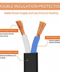 Cross-section of Short 5Ft Black Power Extension Cord with double insulation layers, pure copper wire, and protective coatings.