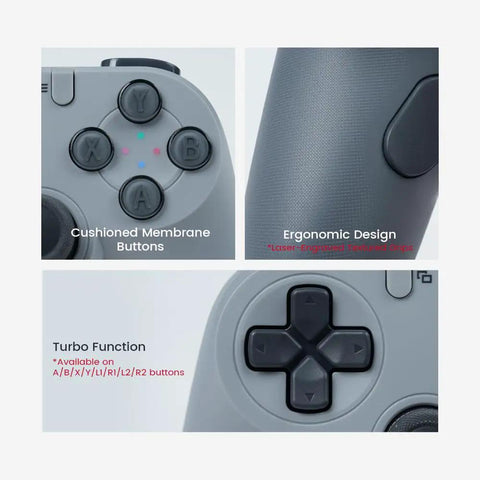 Retro 90s Themed Wired Game Controller with cushioned buttons, ergonomic design, and turbo function details