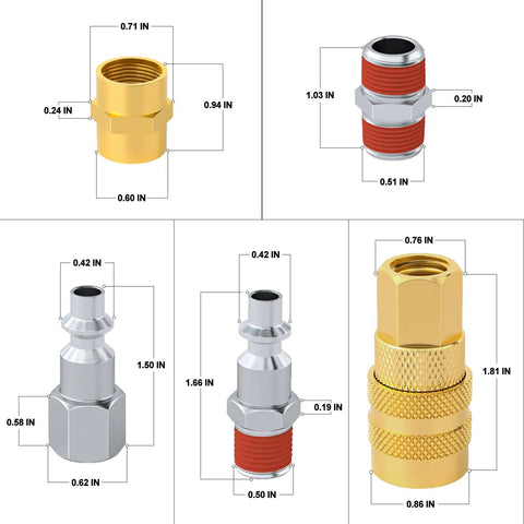 Air Hose Fittings Kit 1/4 Inch NPT Quick Connect Coupler And Plug Set I M Type 14 Pieces For Air Compressors