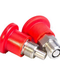 Built Tough Red Stainless Steel Spring Plunger Lock Out Locating Pin Fine Coarse Indexing Adjustment Pro Grade Shop Floor Tooling Hardware For Precision Workbench Assembly One Piece Pack, featuring two red locking pins.