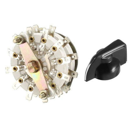 Six Pole Three Position Rotary Switch With Two Deck Band Channel And 24 Pins, Plastic Knob, 9.7mm Mount Hole, 6mm Shaft, 11.7mm Shaft Length, Pro Grade Band Selector For DIY Electronics Projects, black knob