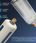 Half Inch NPT Air Pressure Regulator Water Separator with transparent poly bowl and brass filter close-up view.