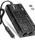 Game Changer 120W Car Power Inverter Loads Up Your Ride With Four Quick Charge Usb Slots And Three Standard Outlets featuring dual cigarette lighter adapters.
