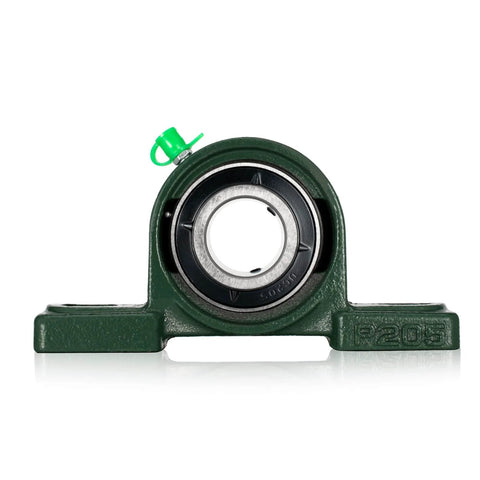 Pillow block bearing with 1-in shaft bore, green cast-iron base, self-aligning, UCP205-12, pack of 2