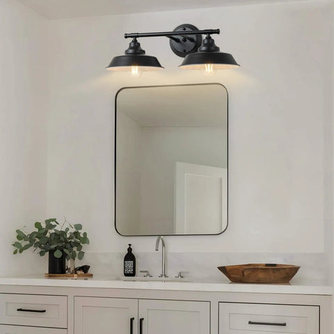 Two Light Matte Black Bathroom Vanity Light Bar For Mirror Dope Farmhouse Rustic Industrial Style. 21-inch fixture above mirror.