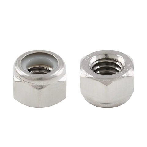 Heavy Duty Nylon Insert Hex Lock Nuts 1/4-20 Thread Stainless Steel 304 18-8 Bright Finish Pack Of 50 close-up view