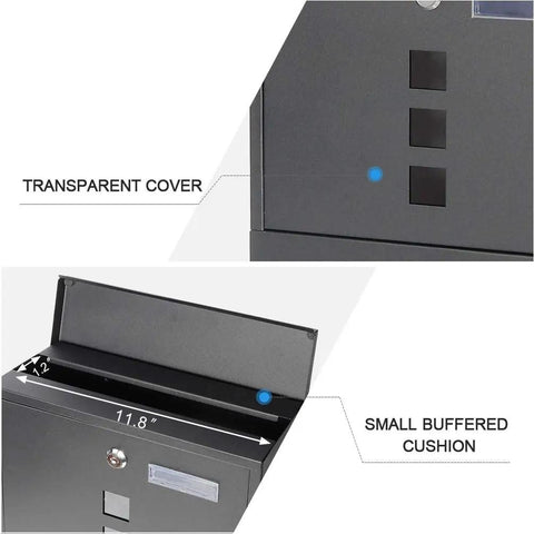 Close-up of Stainless Steel Mailbox With Key Lock Wall Mounted Large Capacity Mailbox With Newspaper Compartment Silver Finish
