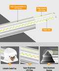 Bright 25W LED Shop Light 3750LM 6000K Daylight Bright Plug And Play Linkable Utility Lights For Garage Cabinet Workbench Workshop 6 Pack Durable Aluminum Body Easy Mounting showing LED chips and features like high output and thick aluminum housing.
