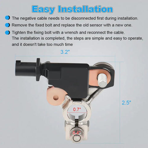 Premium Battery Current Sensor Fits Toyota Yaris 2016 Through 2021 Straight Swap 288500V020 shown with installation dimensions.