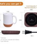Electric Coffee Mug Warmer With 15 Oz Ceramic Cup And Removable Cork Base, Smart Desk Heater Auto Shut Off with dimensions.