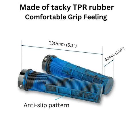 Lock On Mountain Bike And BMX Grips Dope Non Slip Hand Hugging Comfort With Thick Waffle Grip For MTB And BMX in Deep Sea Blue, TPR rubber