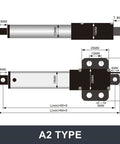 Beefy 24V Electric Linear Actuator With 10mm 30mm 50mm And 100mm Stroke Options For Industrial Automation High Precision Smooth Quiet Motion Reliable Piston Actuator For Tight Tolerances, A2 type dimensions