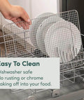 Heavy Duty Stainless Steel Cooling Racks Set Of 2 For Half Sheet Pans, shown in dishwasher, demonstrating oven safe and dishwasher safe quality.
