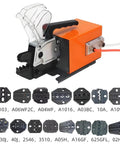High Performance Hydraulic Crimping Tool With 15 Interchangeable Dies, showcasing attached dies for 0.25 to 10mm2 wires.