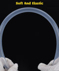 Silicone tubing, 1/4 in ID x 3/8 in OD, translucent blue, flexible food-grade tube held by gloved hands