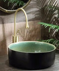 XYWGBMS Small Apartment Ceramic Household Balcony Basin Basin Single Basin Retro Above Counter Basin in black with green inner.