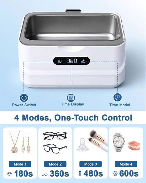 Top Shelf Professional 48KHz Ultrasonic Jewelry Cleaner Heavy Duty with timer and power control for effective deep cleaning.