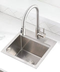 Drop-In Bar Sink Workstation With Deep 10 Inch Single Bowl, 16 Gauge Stainless Steel, Handmade Kitchen Sink in modern kitchen setup