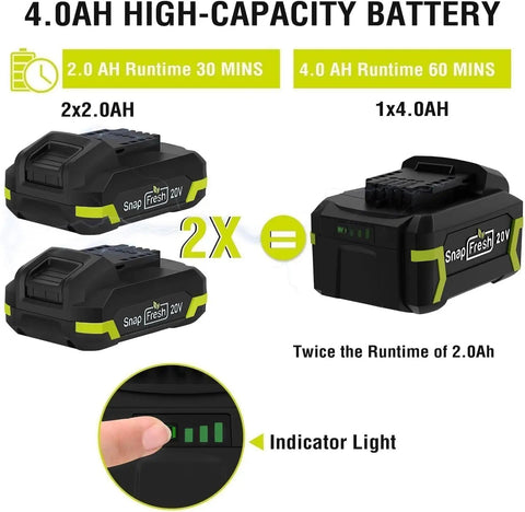 4.0Ah battery with indicator light for 20V Cordless Tiller Cultivator With 4Ah Battery And Fast Charger Included 300 RPM Garden Rototiller
