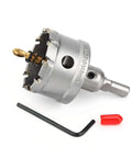 2-inch tungsten carbide hole saw with titanium-plated pilot bit for hard metals; includes hex key