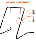 Portable Shooting Target Stand With Chain Mount Kit and Ten Inch Three Eighth Inch Gong Target, tool-free assembly illustration