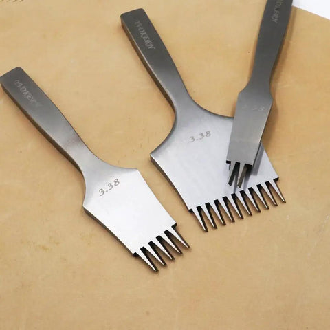 Leather Craft French Angled Chisel Set For Hole Punching And Lacing Stitching High Speed Steel Tools with 3.38mm size on leather surface