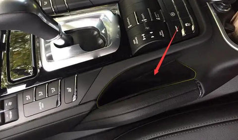 Set Of 2 Center Console Side Storage Boxes For Porsche Cayenne 2011 2018, installed in center console, showing sleek fit and accessibility