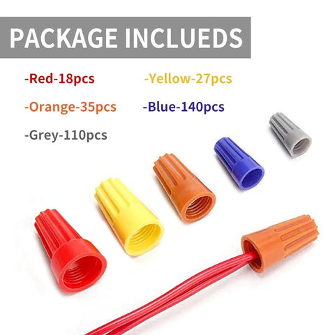 Different color-coded wire caps from 330 Piece Wire Cap Nut Assortment Kit For Electrical Splices No Soldering Quick Twist On Wire Connectors