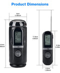Dimensions of Three In One Cordless Electric Knife Sharpener With Digital Meat Thermometer And Timer, shown with displays.
